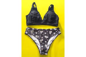 Bikini zwart met gele bloemetjes L