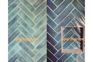 Cifre opal turqoise lichtgroene handvorm tegels 7,5x30 cm