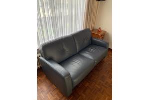 blauwe tweezits bank. Leer