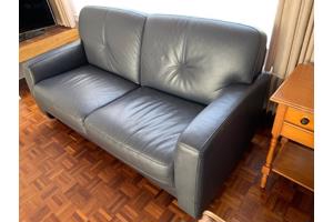 blauwe tweezits bank. Leer