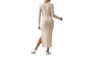 Stretchy beige jurk met split XXL