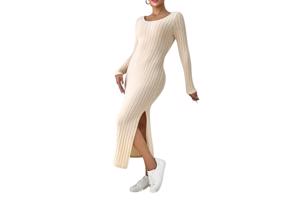 Stretchy beige jurk met split XXL