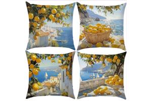 Set van 4 kussenhoezen kustdorp citroenen 45x45cm