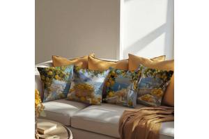 Set van 4 kussenhoezen kustdorp citroenen 45x45cm