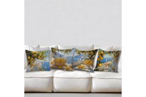Set van 4 kussenhoezen kustdorp citroenen 45x45cm