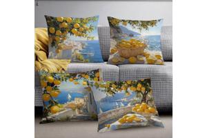 Set van 4 kussenhoezen kustdorp citroenen 45x45cm