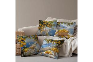 Set van 4 kussenhoezen kustdorp citroenen 45x45cm