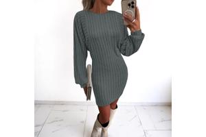 stretchy jurk grijs met pofmouwen XXL