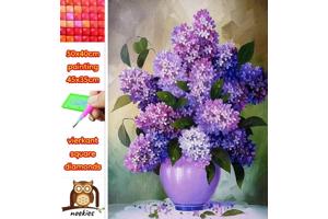 50x40cm Diamond Painting vaas bloemen paars (vierkant) nr 11