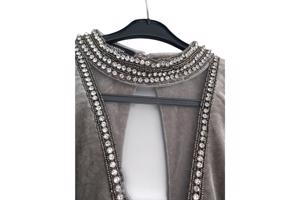 Avond winter jurk grijs met strass L
