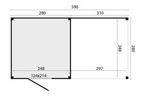Tuinhuis Kubeline met luifel L280X590 CM