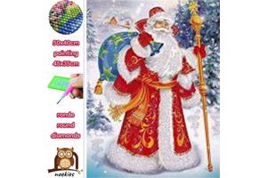 50x40cm Diamond painting kerstman met rugzak (rond) nr 76