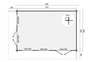 Blokhut - Tuinhuis Hildegard | 44 mm | vuren onbehandeld