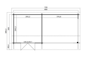Blokhut met overkapping Maribel 680x300 onbehandeld Vuren