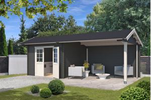 Blokhut met overkapping Maribel 680x300 onbehandeld Vuren