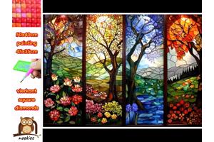 50x40cm Diamond Painting 4 seizoens bomen (vierkant) nr 22