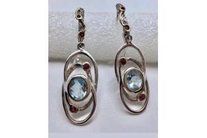 vintage design oorbellen 925 met echte aquamarijn steen