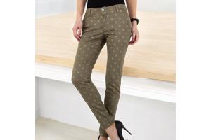 Place du Jour bedrukte broek met gouden cactus opdruk khaki