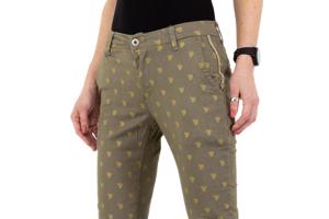 Place du Jour bedrukte broek met gouden cactus opdruk khaki