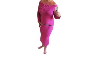 Offshoulder jurk roze XXL
