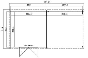 Blokhut met overkapping Orlando 581x292 Onbehandeld vuren