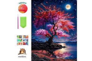 nr 38 Diamond Painting roze boom 50x40cm (vierkant)