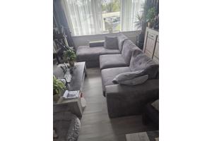 hoekbank grijs ribstof als nieuw