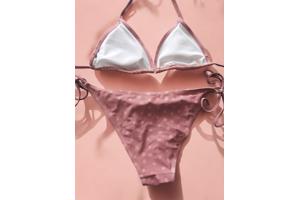 Tweedelige bikini oudroze stippel L