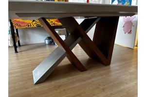 Eetkamertafel, grijs, hout, metaal, zwaar, 2 x 1 meter