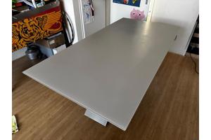 Eetkamertafel, grijs, hout, metaal, zwaar, 2 x 1 meter