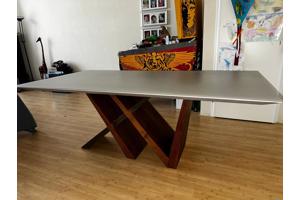 Eetkamertafel, grijs, hout, metaal, zwaar, 2 x 1 meter