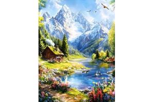 nr 25 Diamond Painting landschap bergen 50x40cm (vierkant)