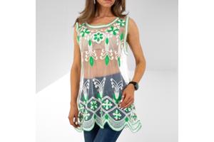 Whoa doorschijnende ibiza top met parels groen S/M 36/38