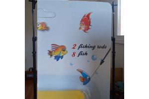 vis hengel spel opwindbaar geel reis editie