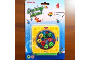 vis hengel spel opwindbaar geel reis editie