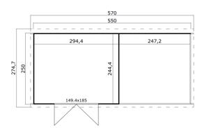 Blokhut met overkapping Kjeld 550x250 onbehandeld vuren