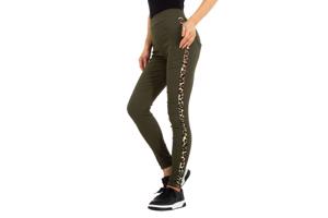 Fashion stevige legging panterprint khaki groen S/M 36/38