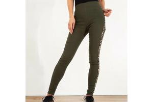 Fashion stevige legging panterprint khaki groen S/M 36/38