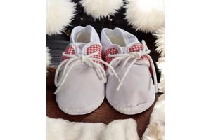 Junior Joy Babyschoenen slofjes wit rood half geruit