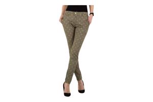 Skinny broek met gouden cactus opdruk khaki S