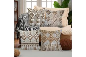 4x kussenhoezen macrame opdruk grijs bruin 45x45cm