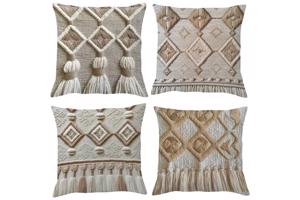 4x kussenhoezen macrame opdruk grijs bruin 45x45cm