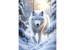50x40cm DIamond Painting witte wolf (vierkant) nr 23
