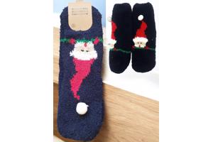 Sokken Fluffy - Kerstman - Katoen - Uniseks -  donkerblauw k