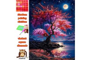 50x40cm Diamond Painting roze boom (vierkant) nr 38