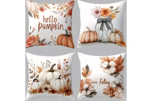 Set van 4 kussenhoezen pompoen bruin oranje 45x45cm