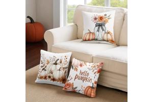 Set van 4 kussenhoezen pompoen bruin oranje 45x45cm