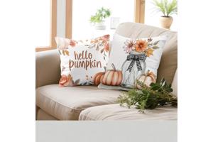 Set van 4 kussenhoezen pompoen bruin oranje 45x45cm