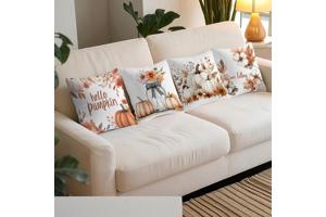 Set van 4 kussenhoezen pompoen bruin oranje 45x45cm