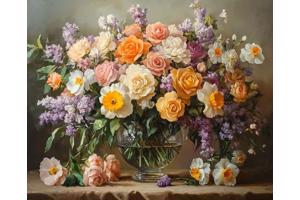 50x40cm Diamond Painting vaas met bloemen (vierkant) nr 58